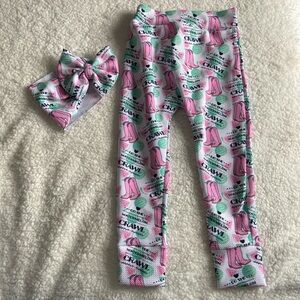 youth handmade “watermelon crawl” headband+bow and leggings